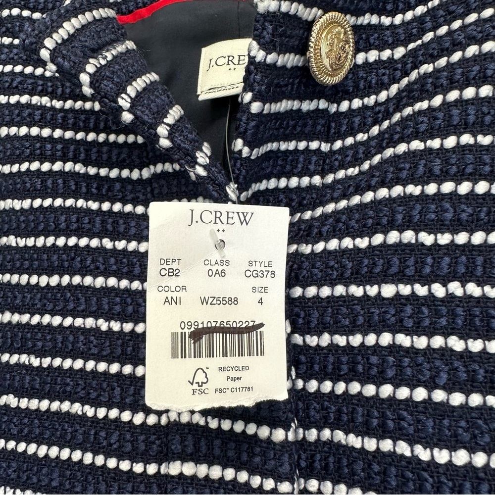NWT J. CREW Tweed Lady Jacket Antique Navy Ivory Stripe - Picture 7 of 10